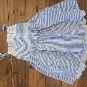 Blue and White Striped Dress with Lace Detail